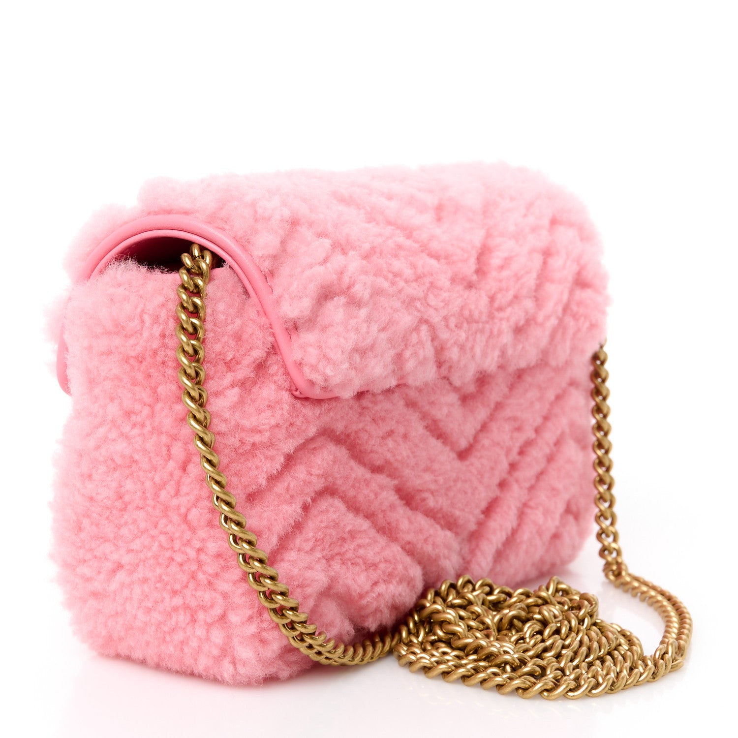 Gucci Shearling Matelasse Super Mini GG Marmont Shoulder Bag Lotus Pink 3 of 10