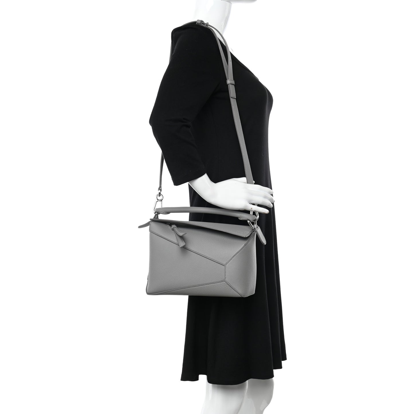 Calfskin Small Puzzle Edge Bag Pearl Grey