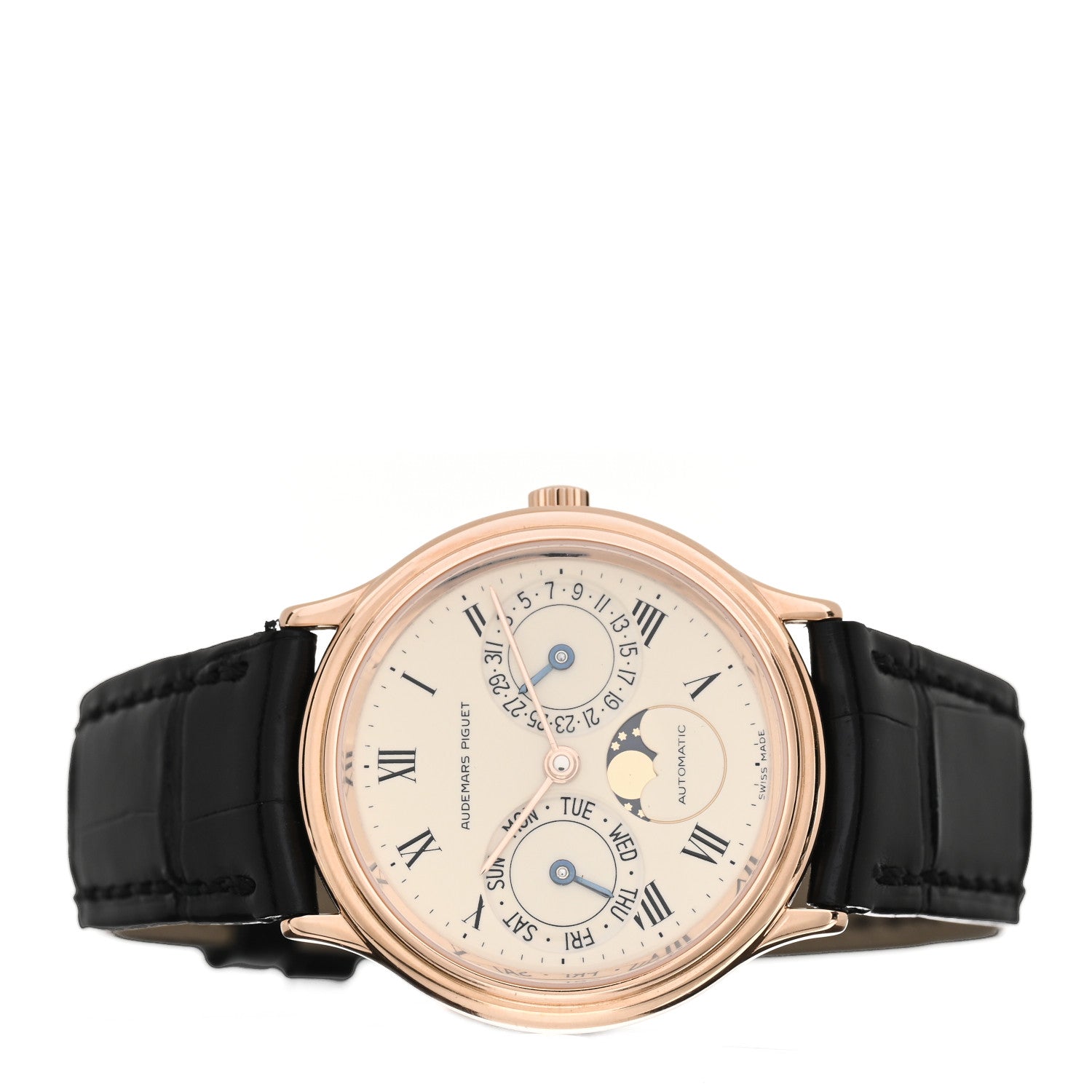 Audemars Piguet 18K Rose Gold Alligator 34mm Moonphase Calendar Classic Manual Winding Watch 25589OR.OO.0002XX.01 2 of 4