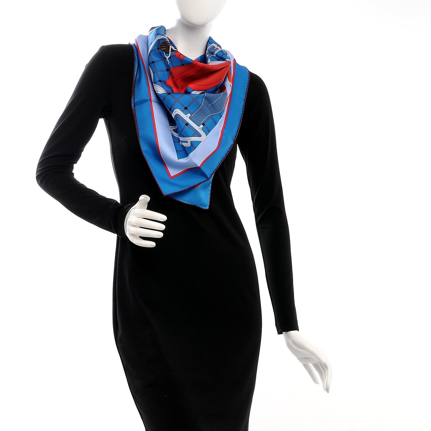 Silk Tatersale Scarf 90 Cobalt Ciel Bordeaux