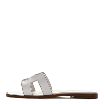 Hermes Box Calfskin Oran Sandals 37 White 1 of 10