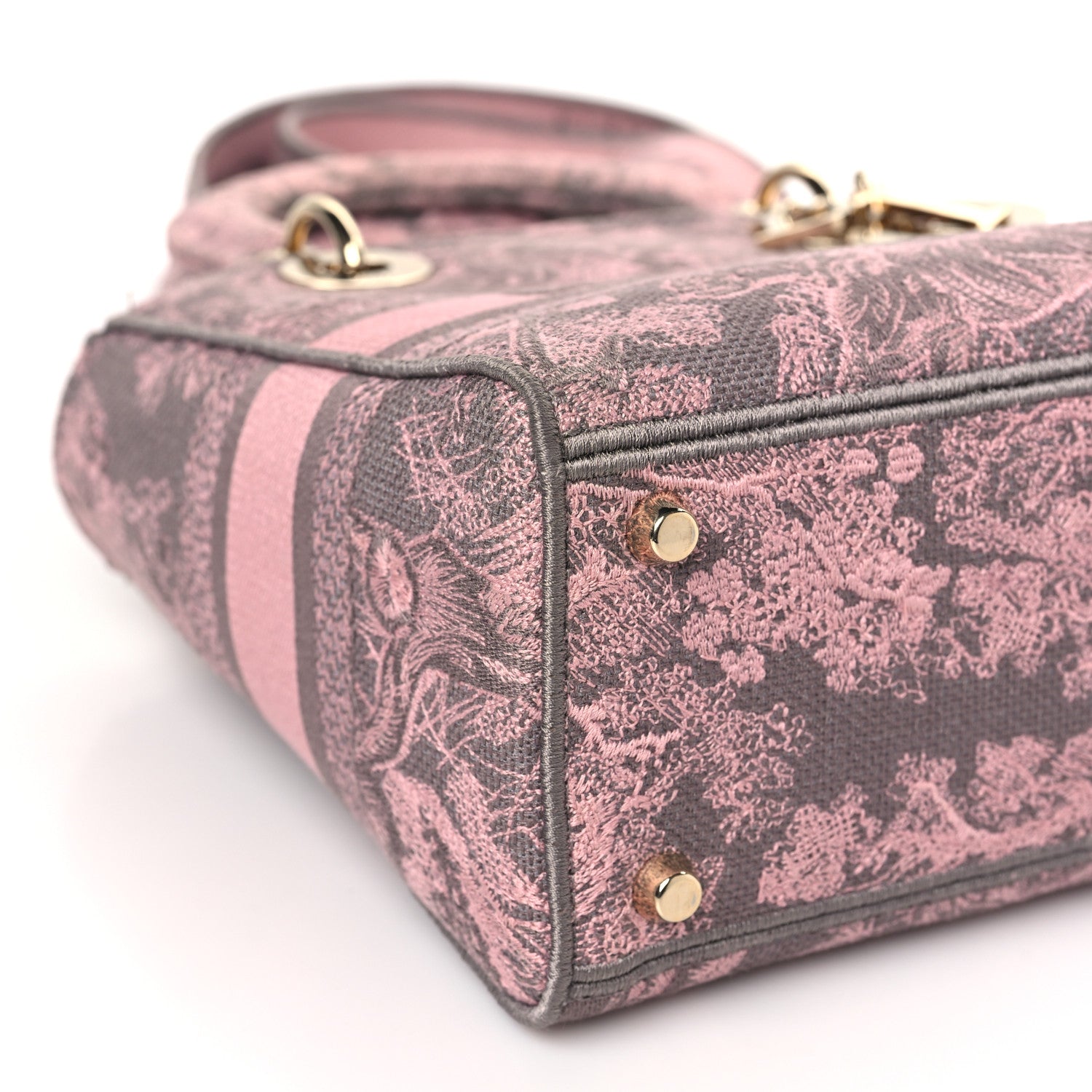 Christian Dior Canvas Toile De Jouy Reverse Embroidered Medium Lady D-Lite Gray Pink 8 of 10