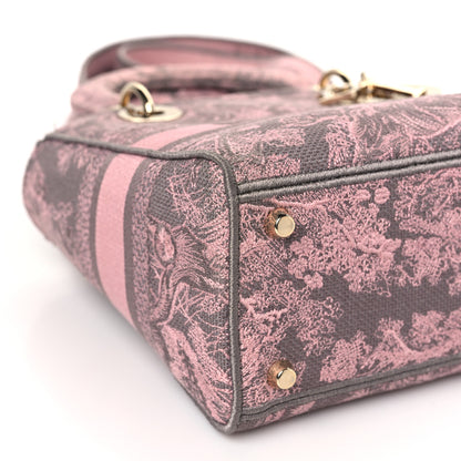 Christian Dior Canvas Toile De Jouy Reverse Embroidered Medium Lady D-Lite Gray Pink 8 of 10