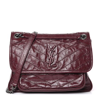 Saint Laurent Crinkled Calfskin Matelasse Monogram Medium Niki Chain Satchel Burgundy 1 of 14