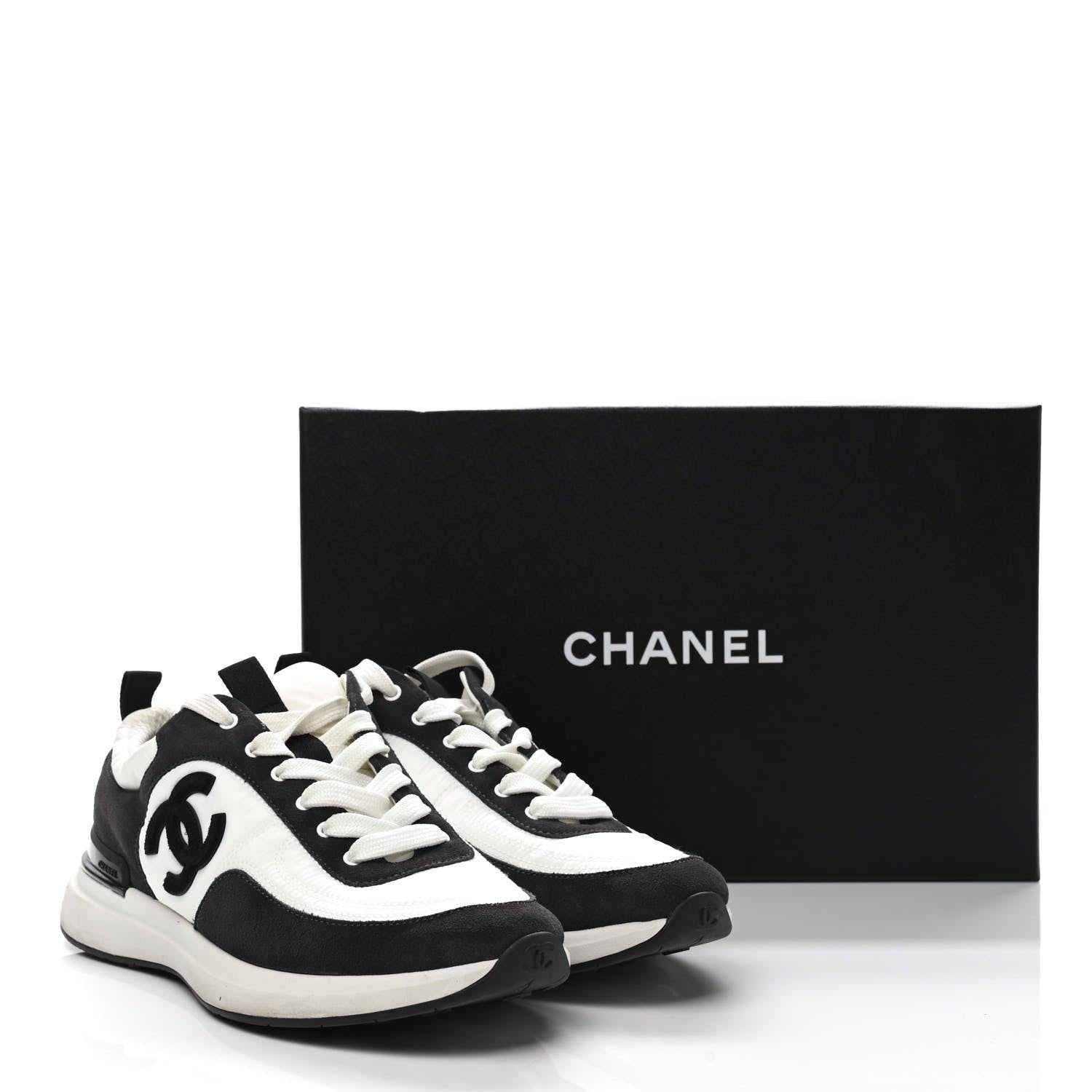 Chanel Nylon Suede Calfskin CC Sneakers 39.5 White Dark Grey 8 of 8