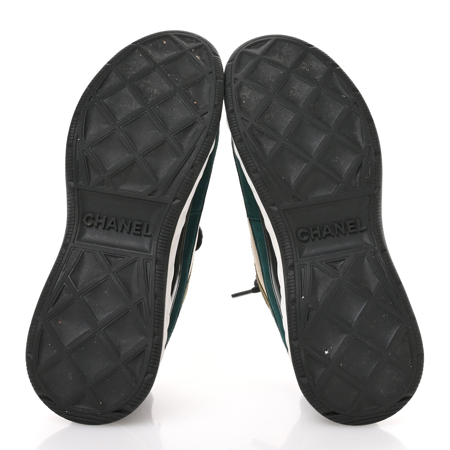 Chanel Fabric Suede CC Sneakers 36.5 Beige Dark Green Green 6 of 8
