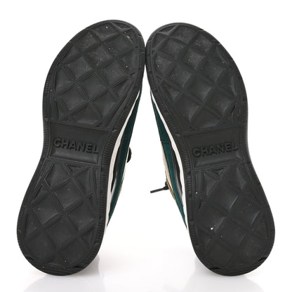 Chanel Fabric Suede CC Sneakers 36.5 Beige Dark Green Green 6 of 8