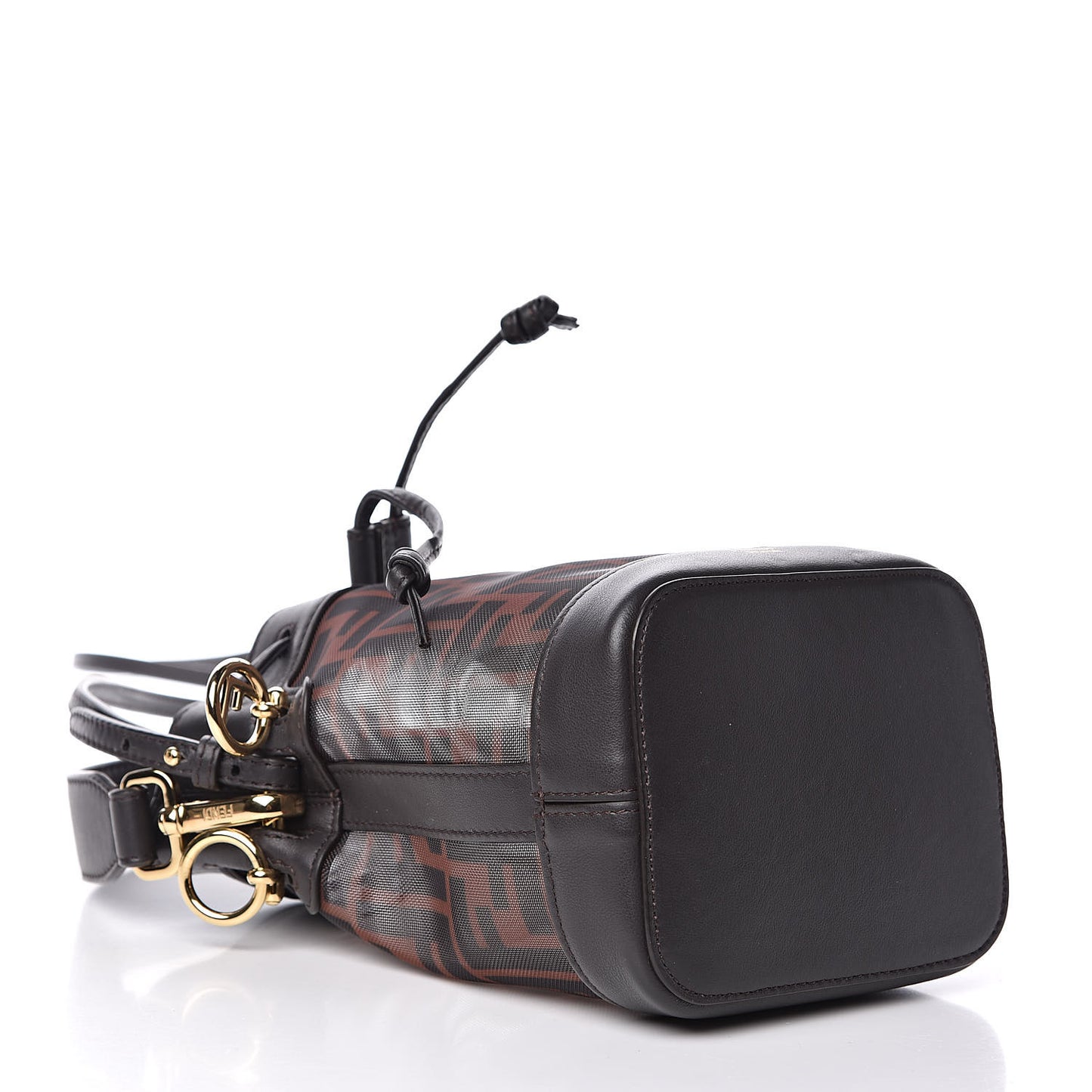 Mesh Vitello Grace F is FF 1974 Mini Mon Tresor Bucket Bag Marrone Black Ebano