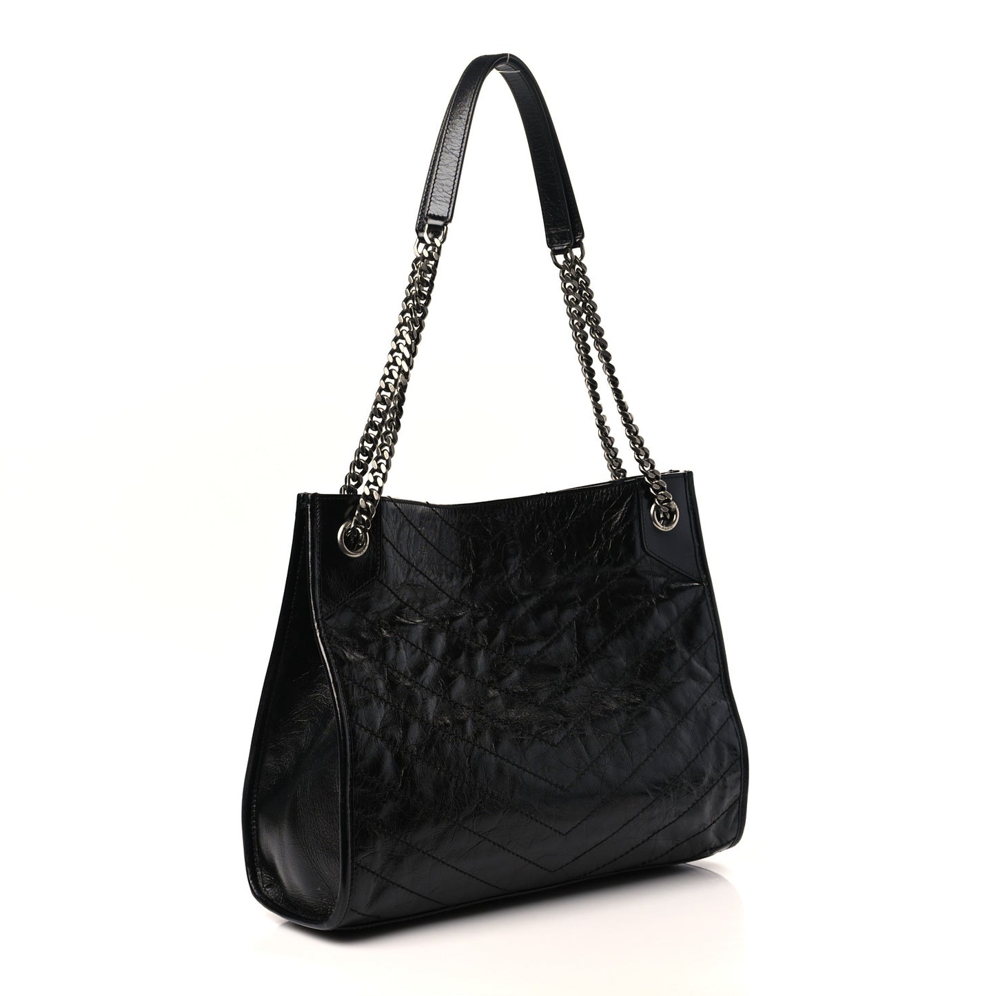 Crinkled Calfskin Matelasse Monogram Medium Niki Shopper Tote Black