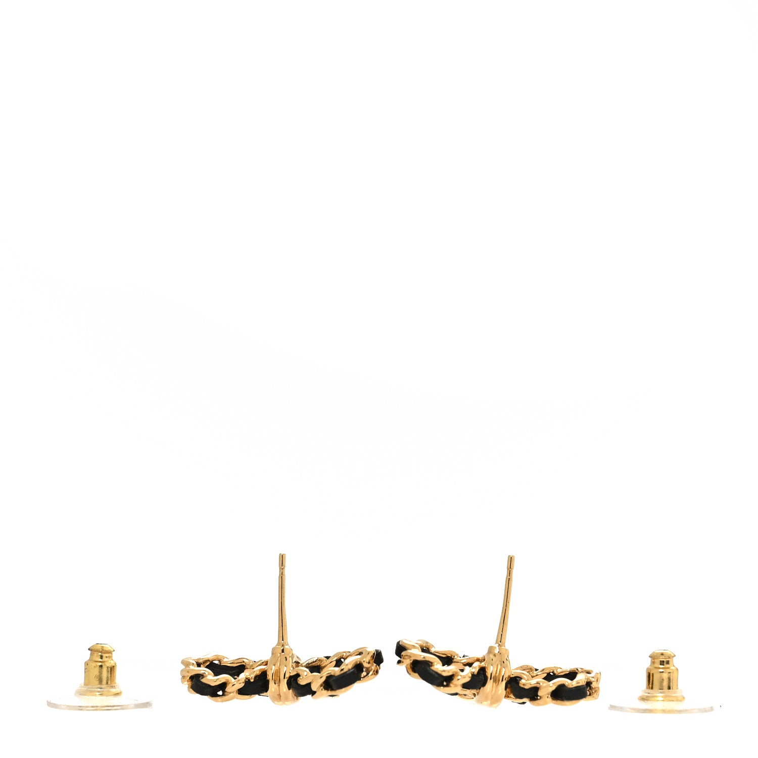 Chanel Lambskin Chain Bow Stud Earrings Black Gold 3 of 5