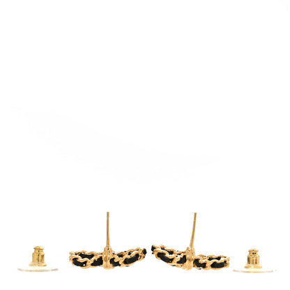 Chanel Lambskin Chain Bow Stud Earrings Black Gold 3 of 5