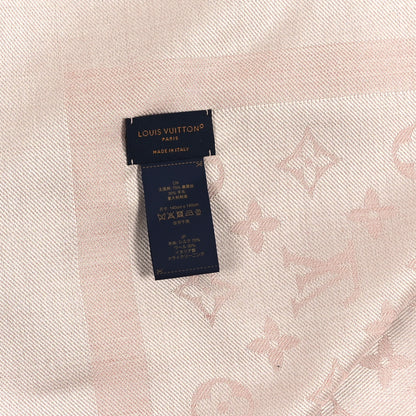 Louis Vuitton Silk Wool Monogram Denim Shawl Light Pink 3 of 4