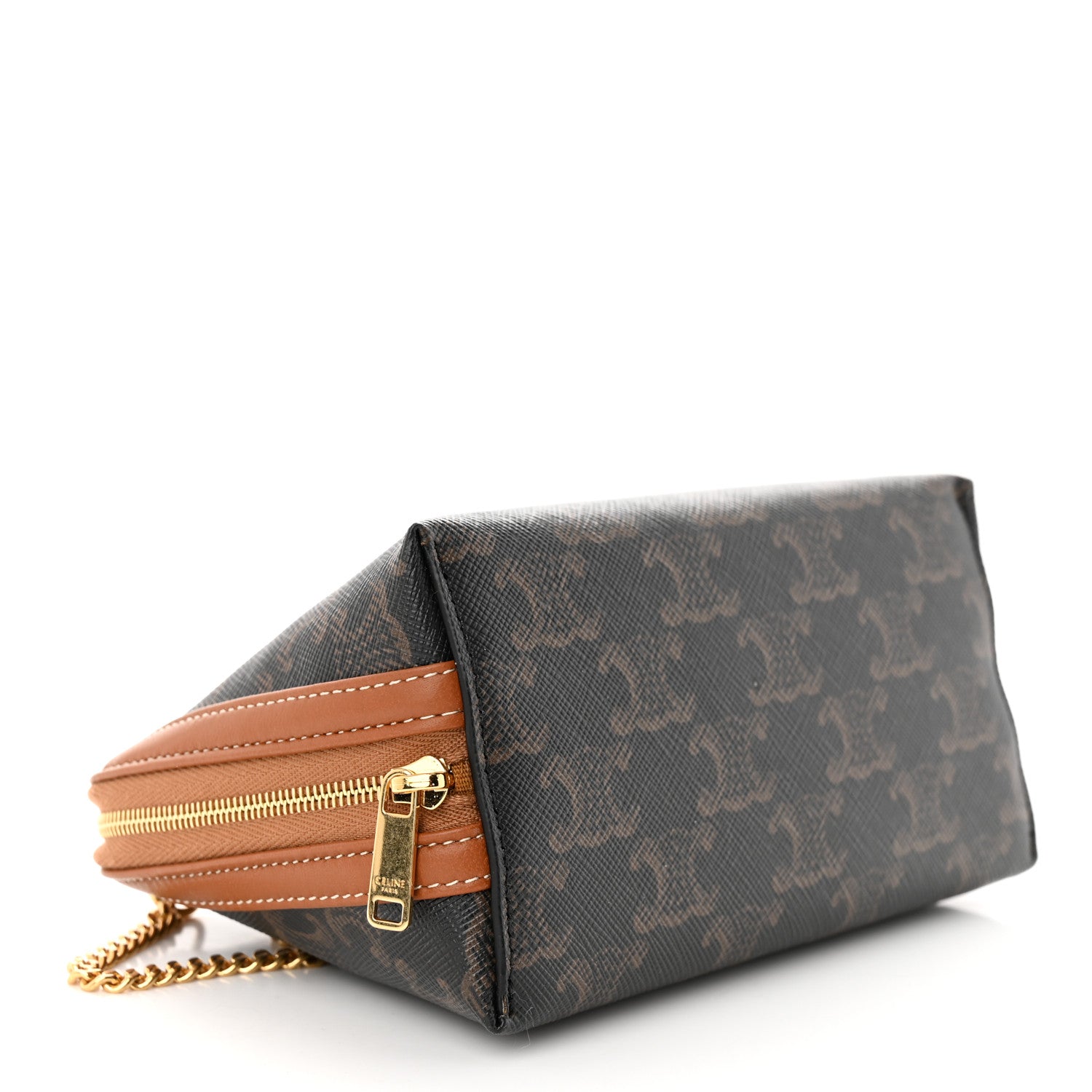 Celine Triomphe Canvas Lambskin Clutch On Chain Tan 1298594