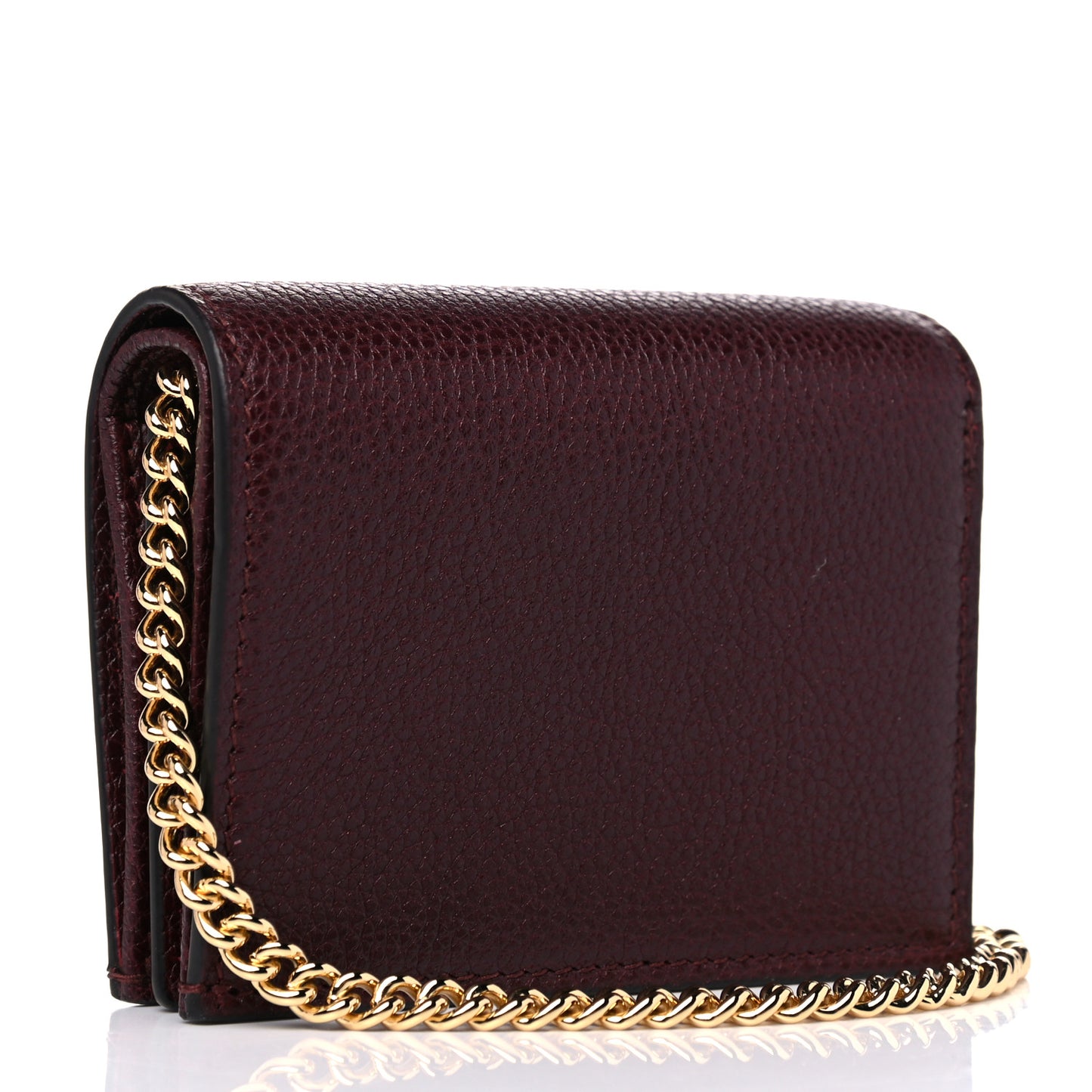 Grainy Calfskin Zumi Chain Card Case Wallet Vintage Bordeaux