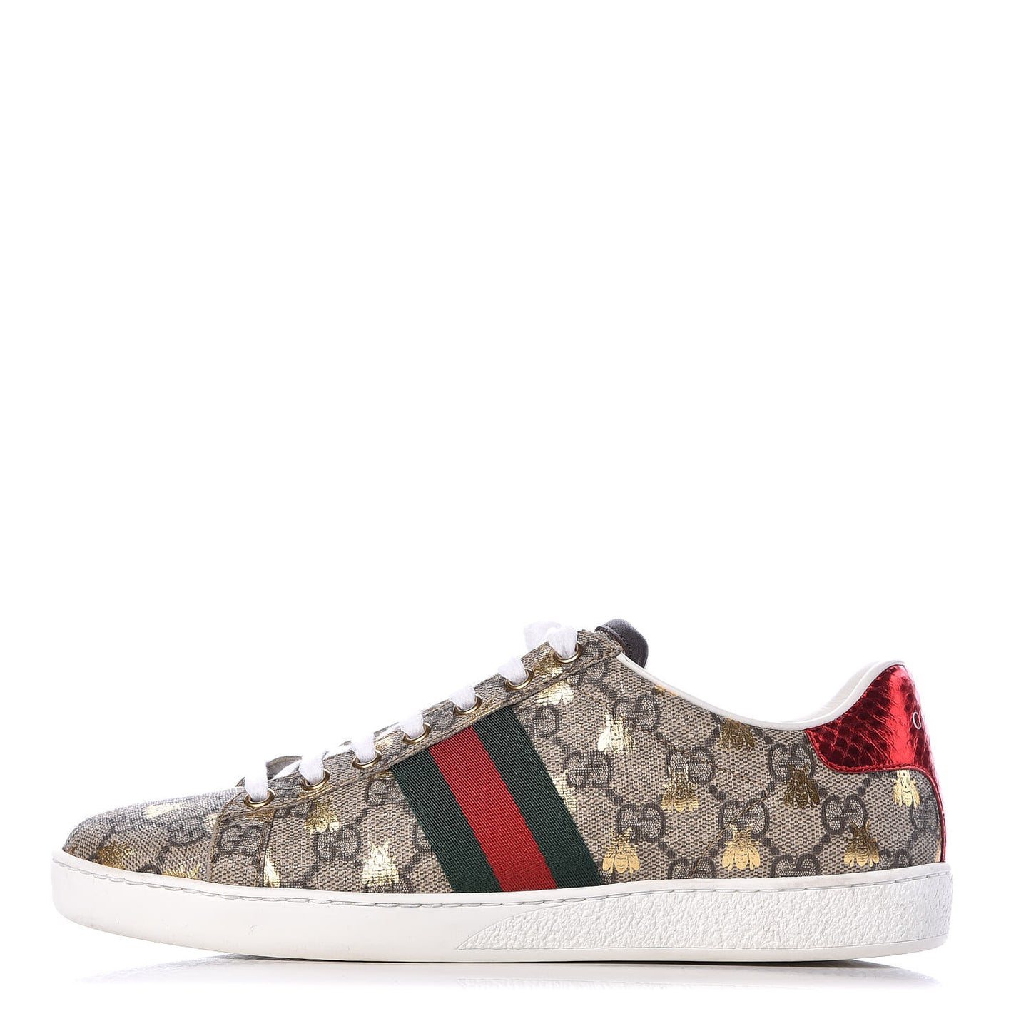 GG Supreme Monogram Bees Ayers Web Womens Ace Sneakers 38 Beige Oro Green Red