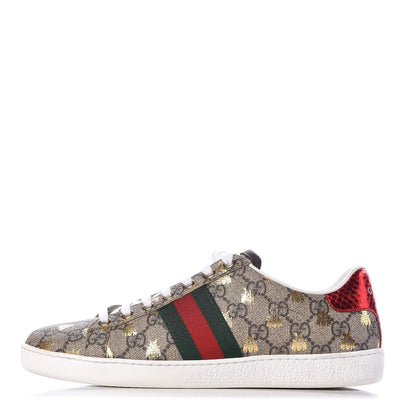 Gucci GG Supreme Monogram Bees Ayers Web Womens Ace Sneakers 38 Beige Oro Green Red 1 of 13