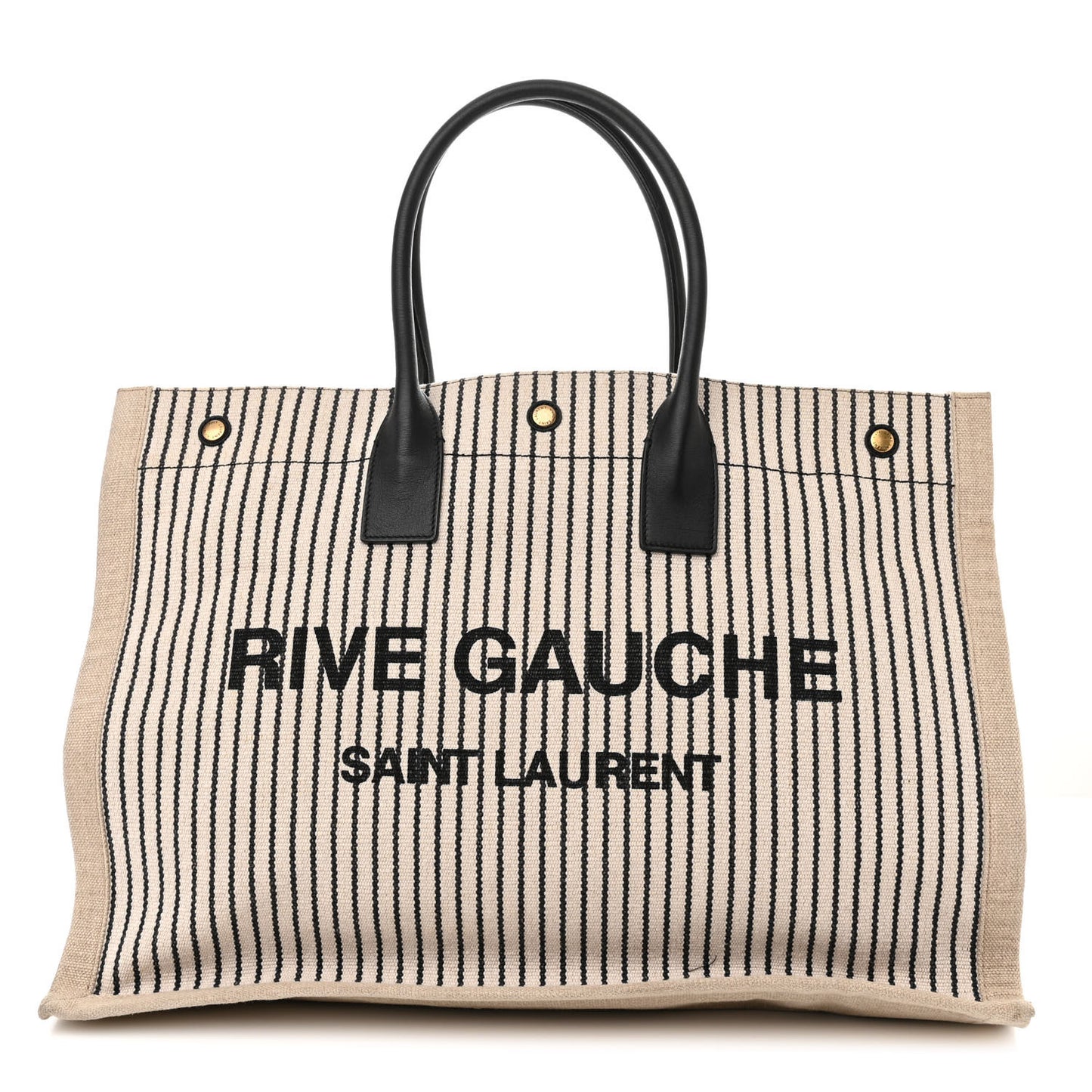 Embroidered Cotton Linen Rive Gauche Noe Tote Natural Black