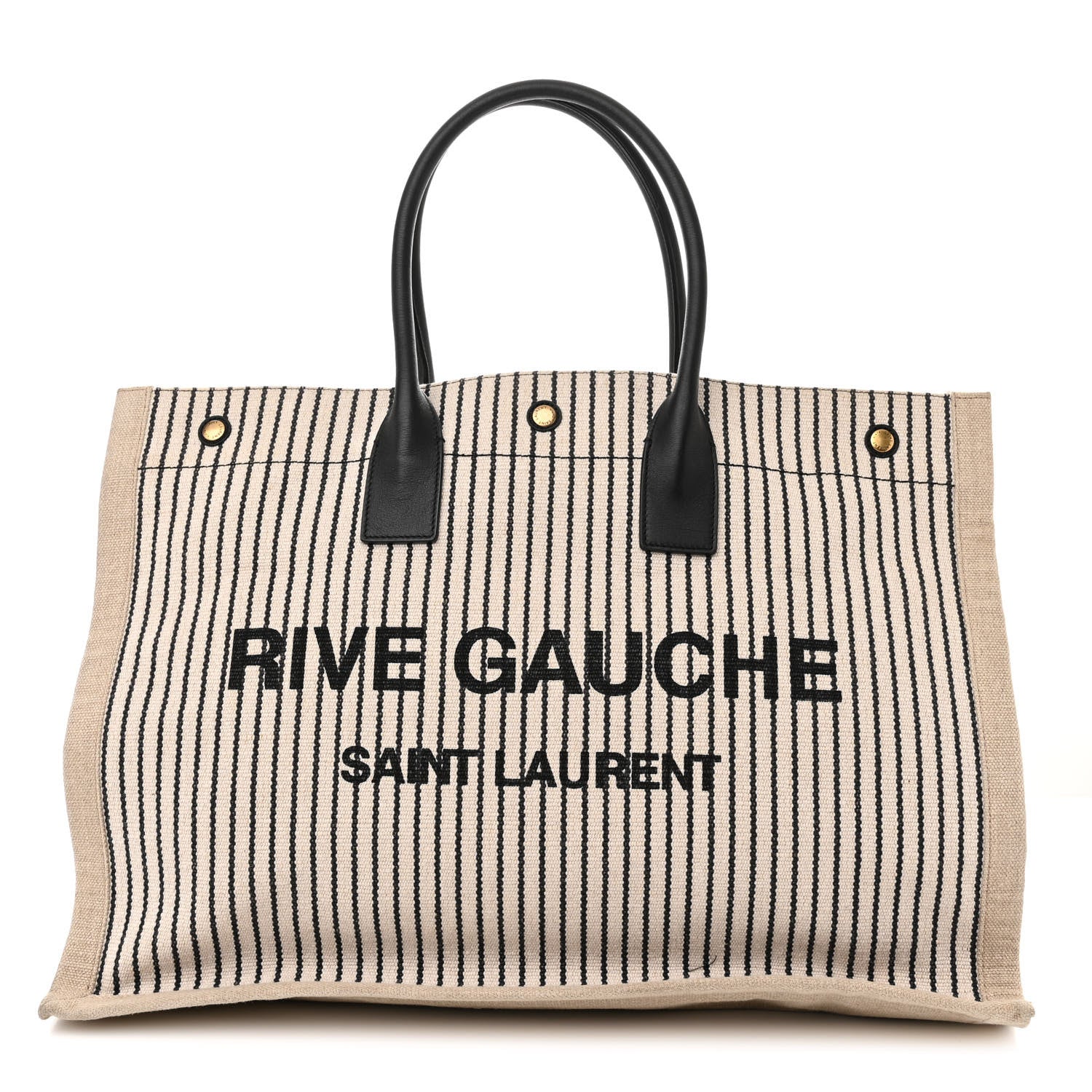 Saint Laurent Embroidered Cotton Linen Rive Gauche Noe Tote Natural Black 1 of 11