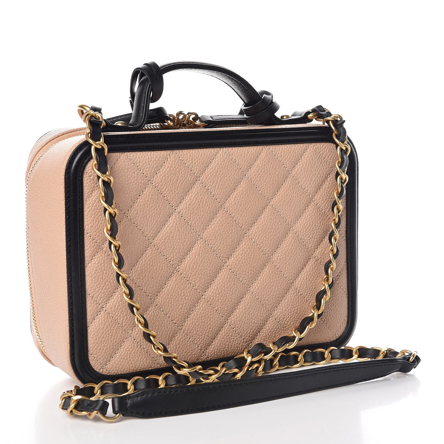 Caviar Quilted Medium CC Filigree Vanity Case Beige Black
