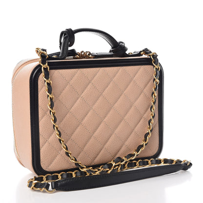 Chanel Caviar Quilted Medium CC Filigree Vanity Case Beige Black 4 of 11