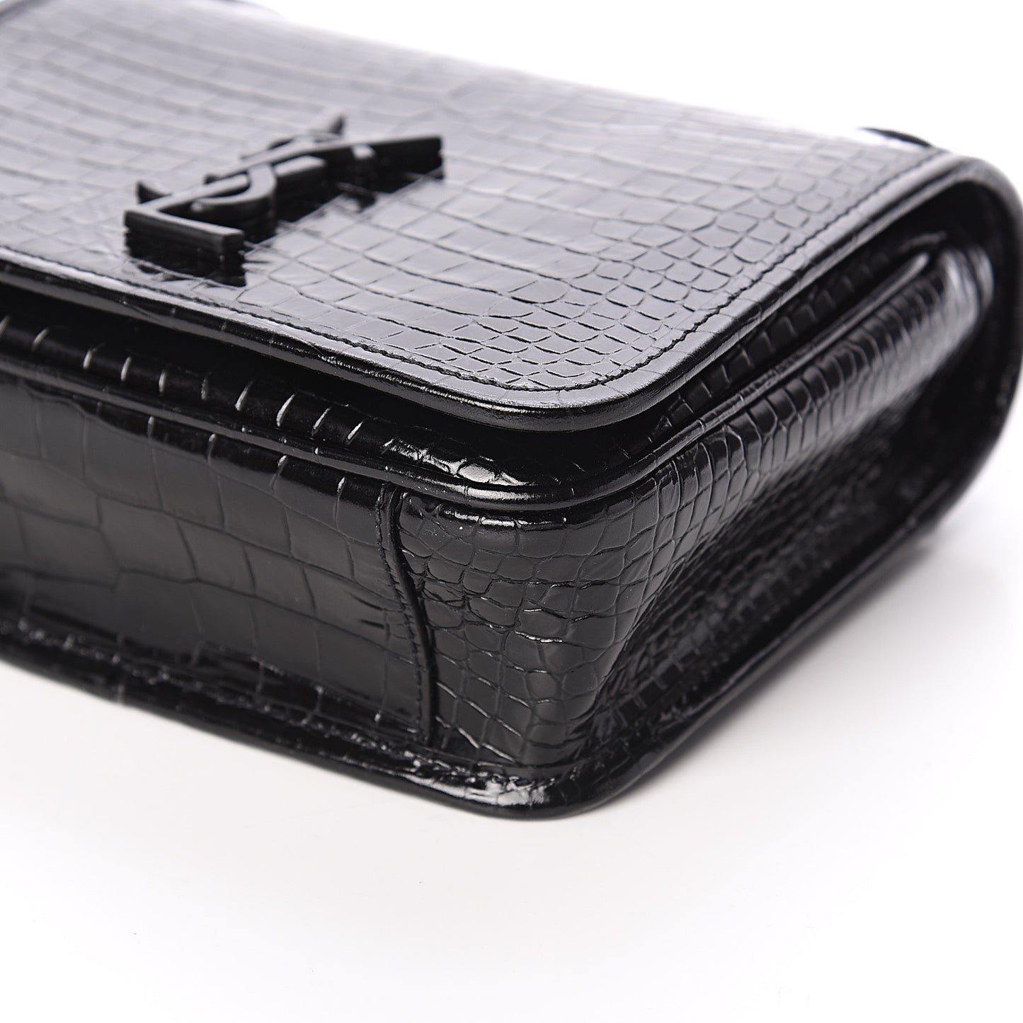 Crocodile Embossed Lambskin Matelasse Monogram Niki Chain Wallet Black