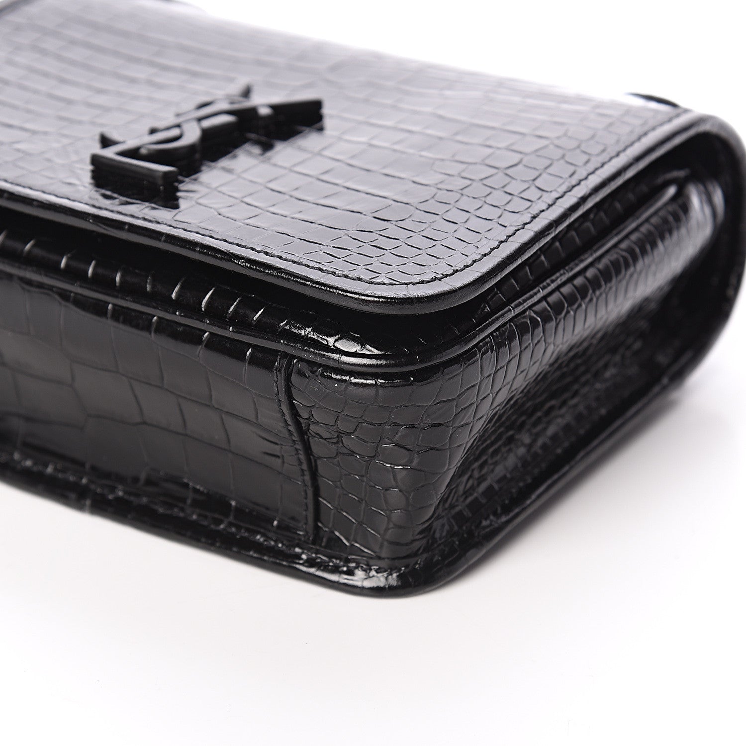 Saint Laurent Crocodile Embossed Lambskin Matelasse Monogram Niki Chain Wallet Black 7 of 7