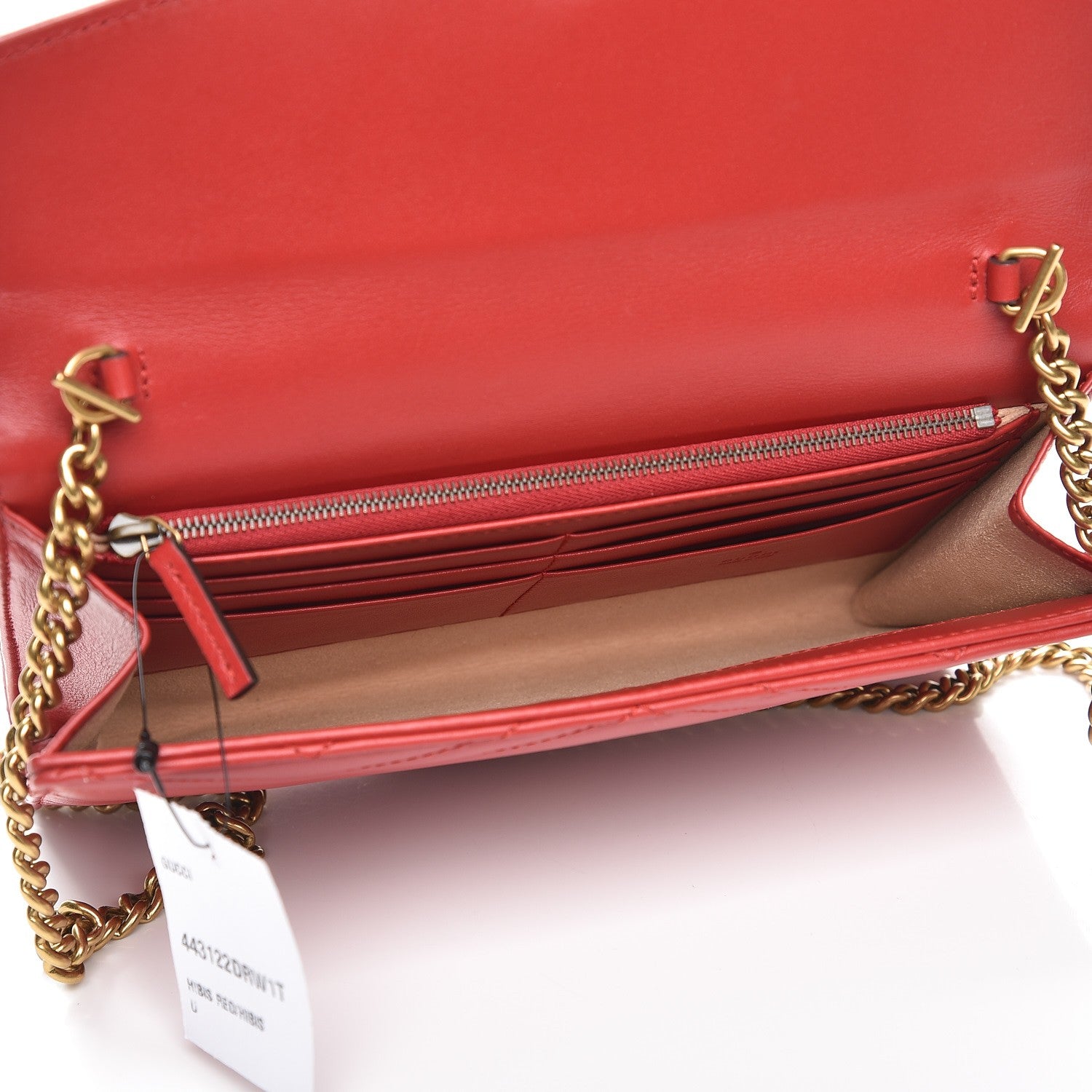 Gucci Calfskin Matelasse Mini GG Marmont Chain Wallet Hibiscus Red 5 of 9