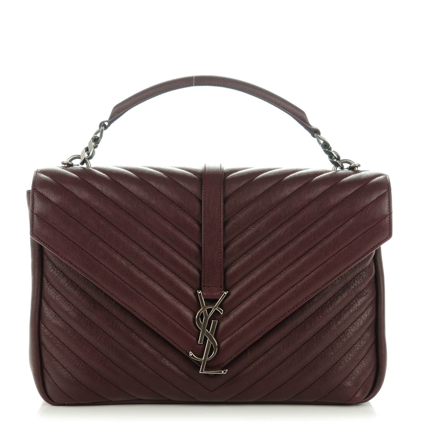 Sheepskin Matelasse Chevron Monogram Large College Satchel Amaranto