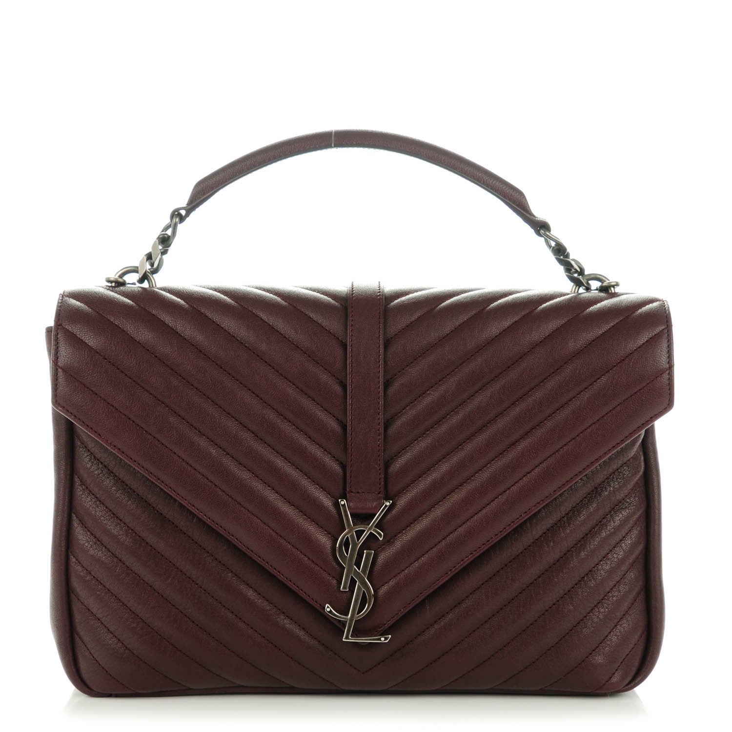 Saint Laurent Sheepskin Matelasse Chevron Monogram Large College Satchel Amaranto 1 of 6