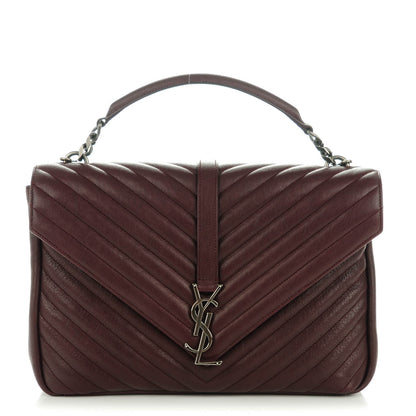 Saint Laurent Sheepskin Matelasse Chevron Monogram Large College Satchel Amaranto 1 of 6