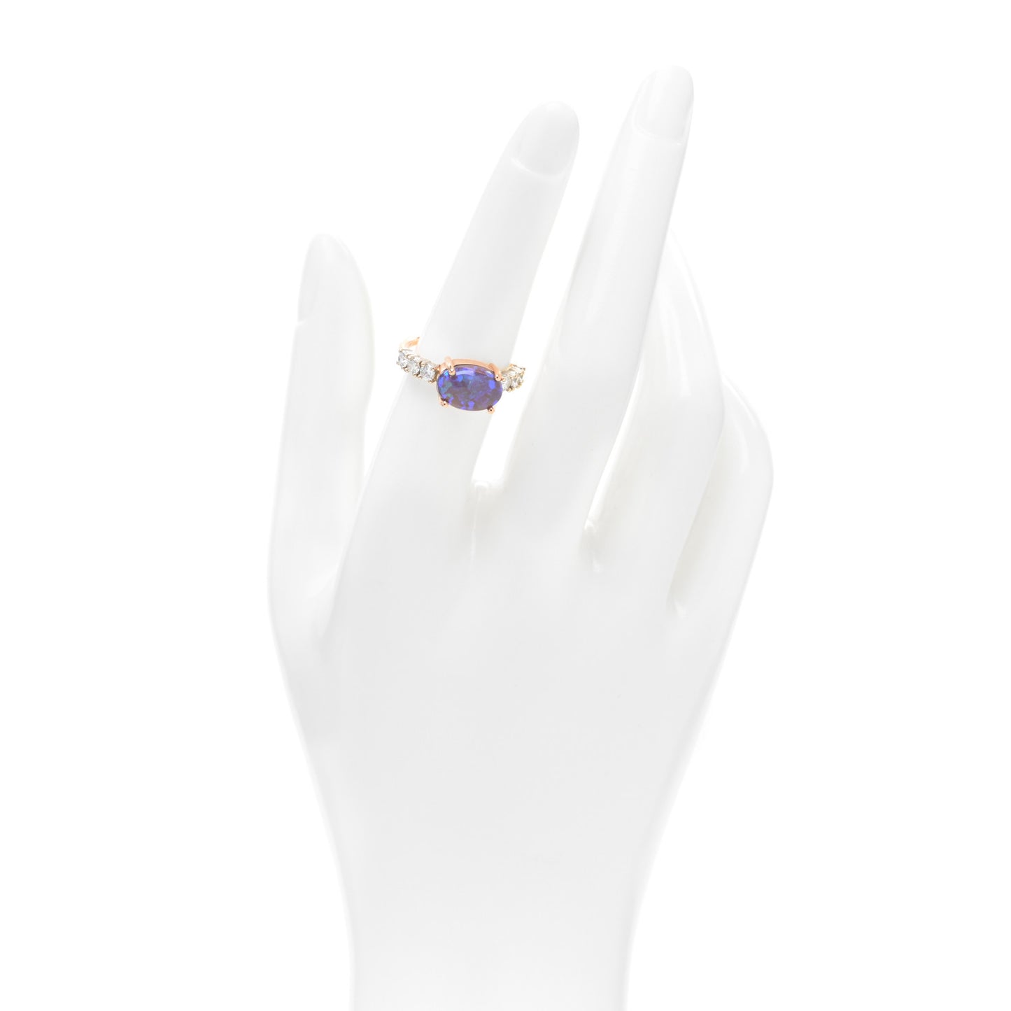 18K Rose White Gold Diamond Opal Tennis Ring 53 6.5