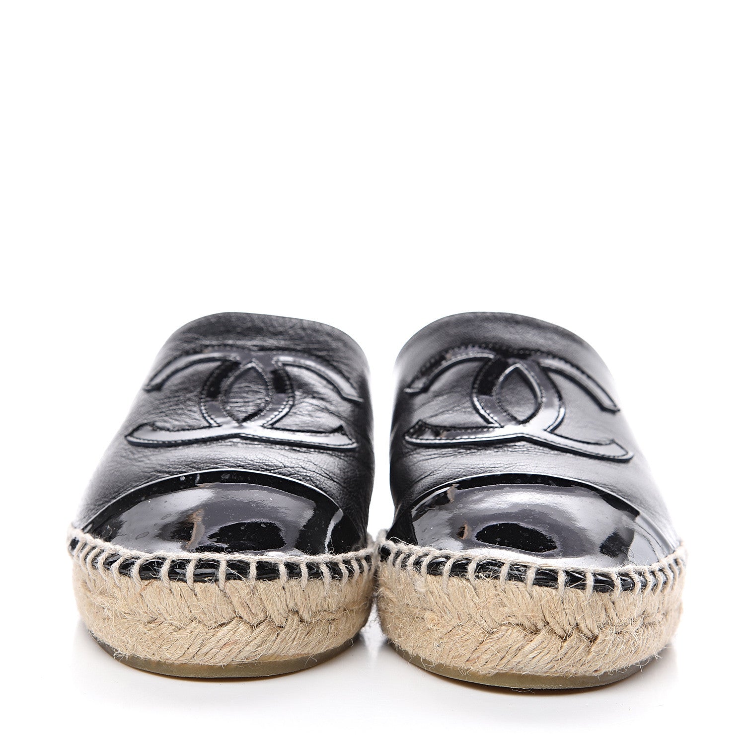 Chanel Goatskin Patent Calfskin CC Espadrille Mules 34 Black 2 of 13