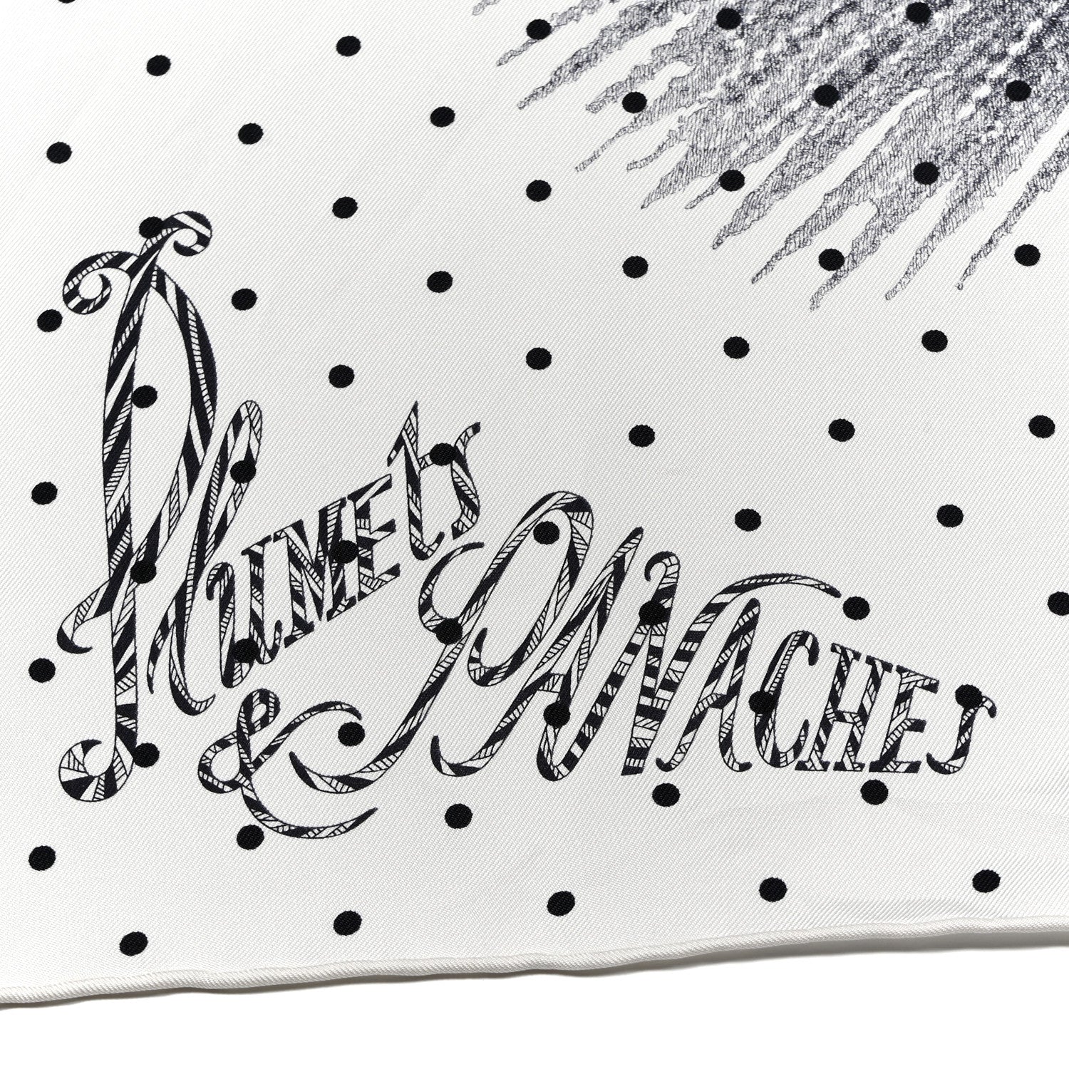 Hermes Silk Plumets Et Panaches Scarf 90 White Black Anthracite 4 of 5