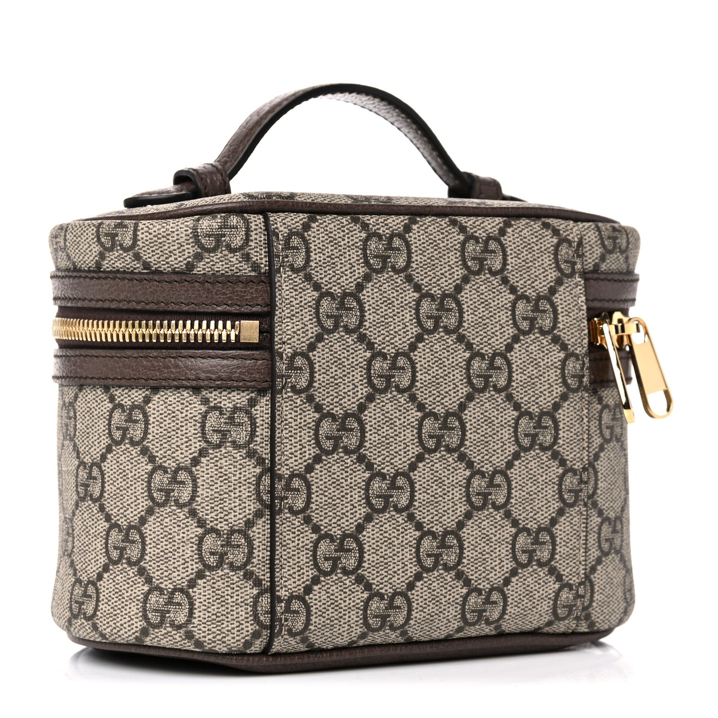 GG Supreme Monogram Textured Calfskin Web Ophidia Vanity Cosmetic Case Beige Ebony New Acero