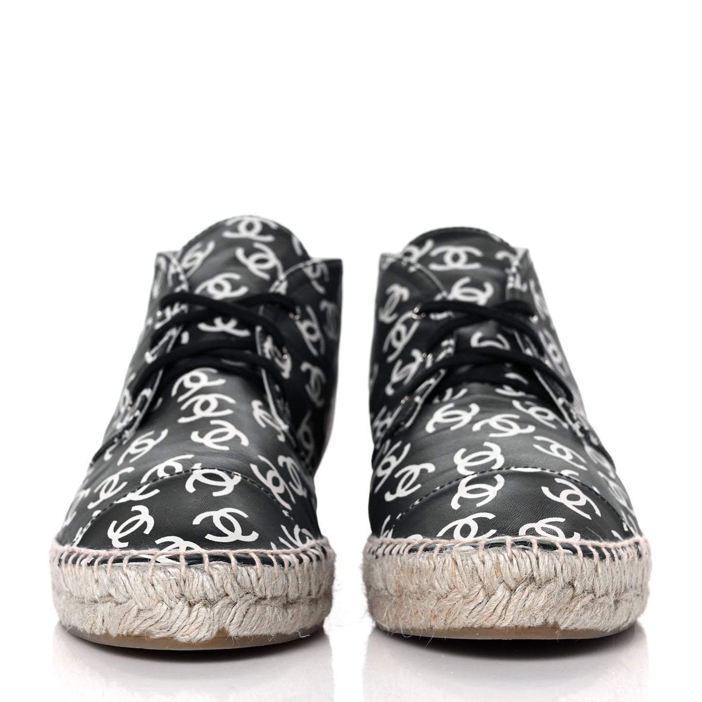 Lambskin Printed CC Lace Up Espadrilles 42 Black White