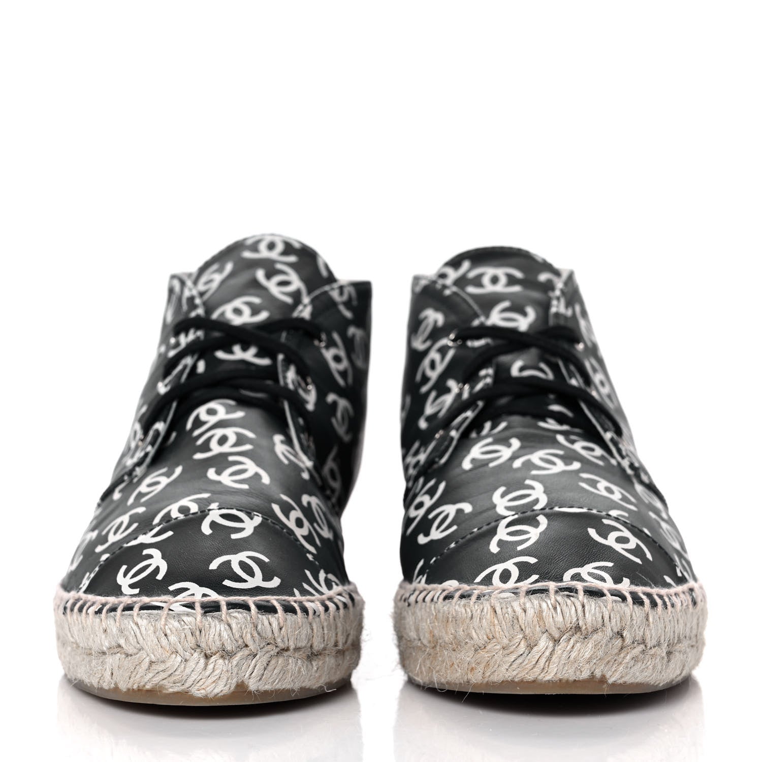 Chanel Lambskin Printed CC Lace Up Espadrilles 42 Black White 2 of 10