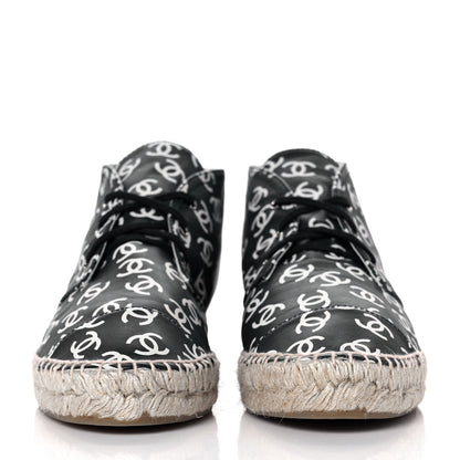 Chanel Lambskin Printed CC Lace Up Espadrilles 42 Black White 2 of 10