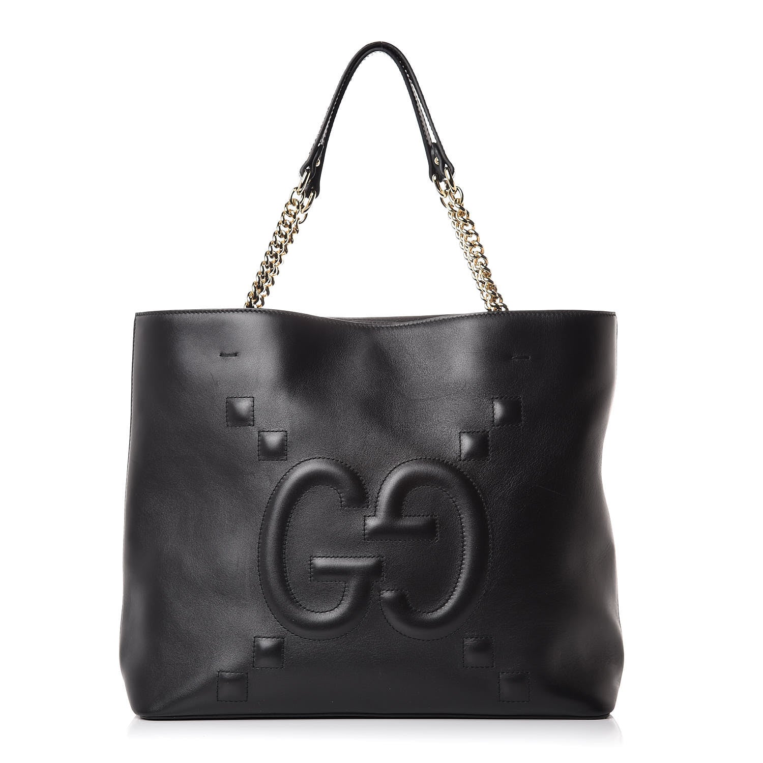 Gucci Apollo Calfskin GG Dadini Embroidered Chain Shoulder Tote Black 1 of 12
