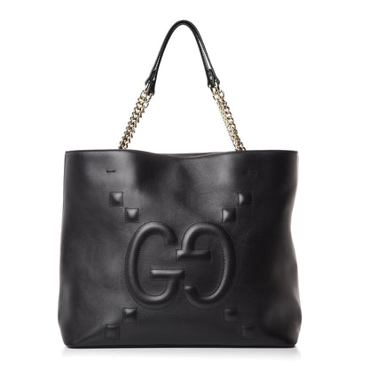 Gucci Apollo Calfskin GG Dadini Embroidered Chain Shoulder Tote Black 1 of 12