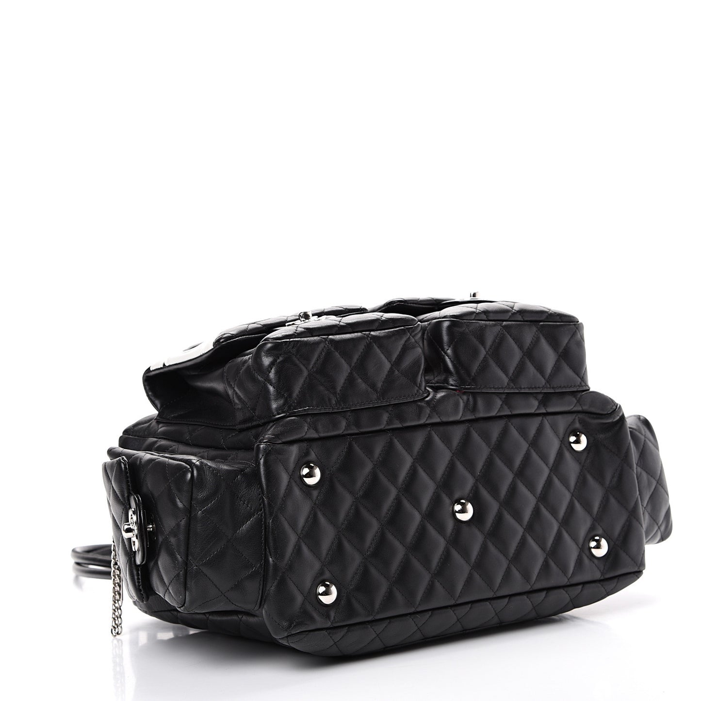 Calfskin Quilted Large Cambon Multipocket Reporter Black White