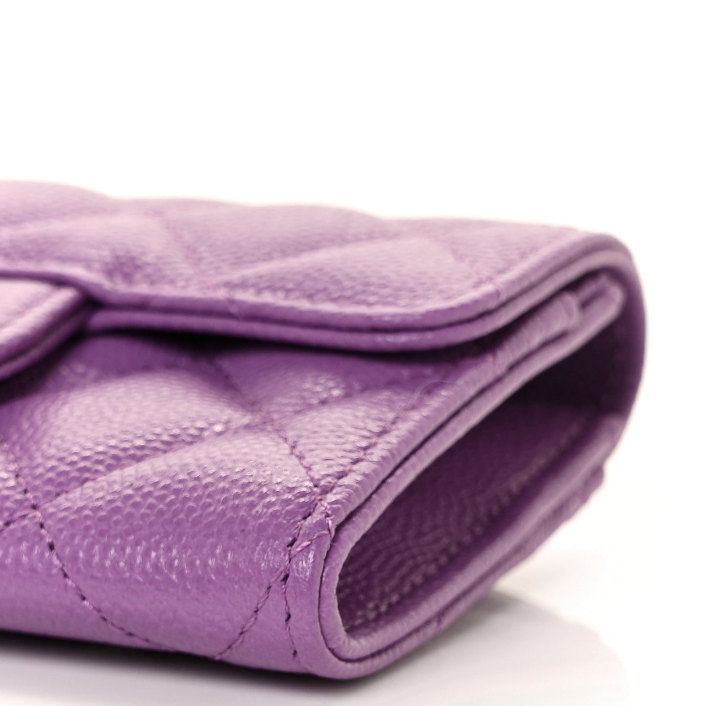 Caviar Quilted Flap Card Holder Wallet Purple