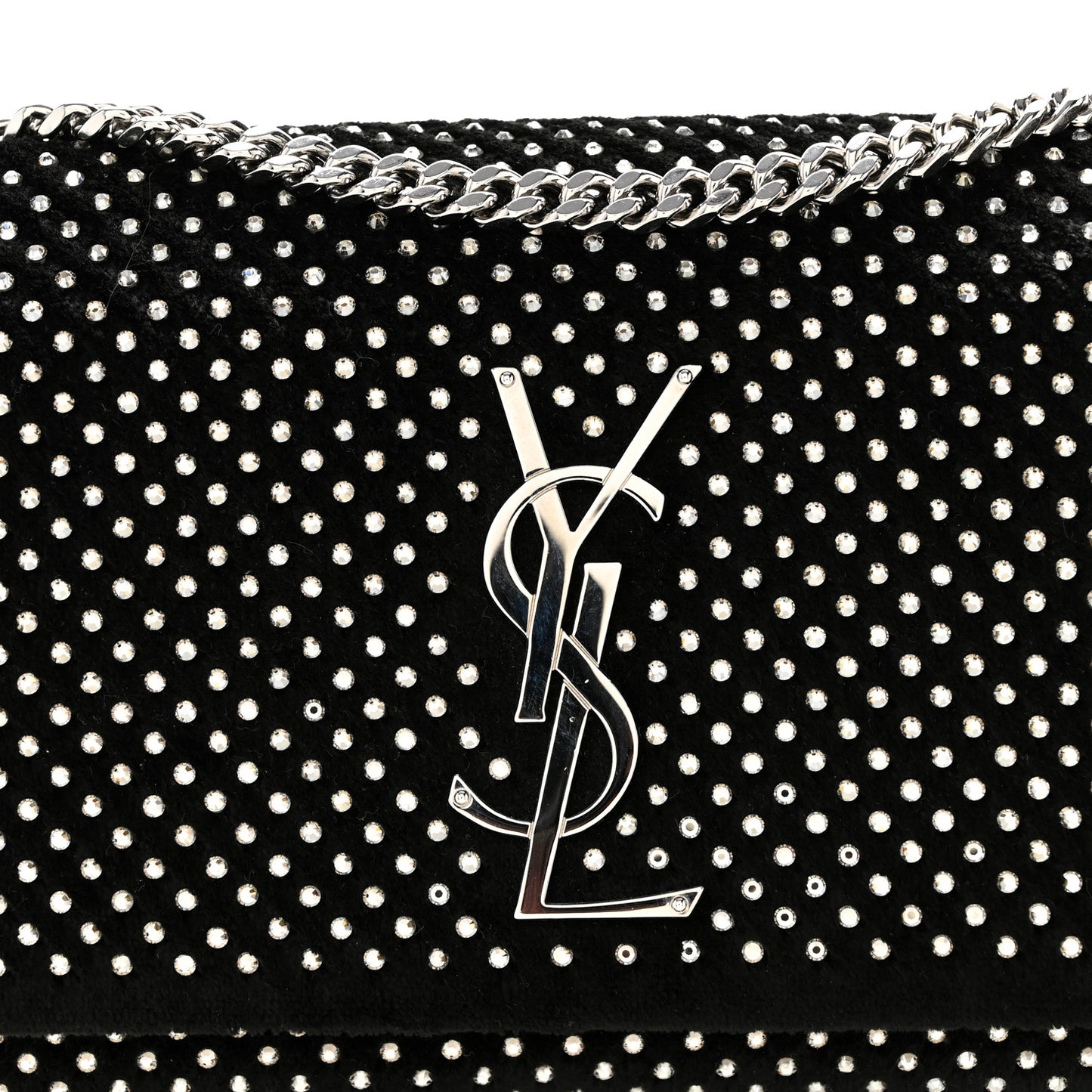 Velvet Crystal Studded Monogram Small Kate Satchel Black