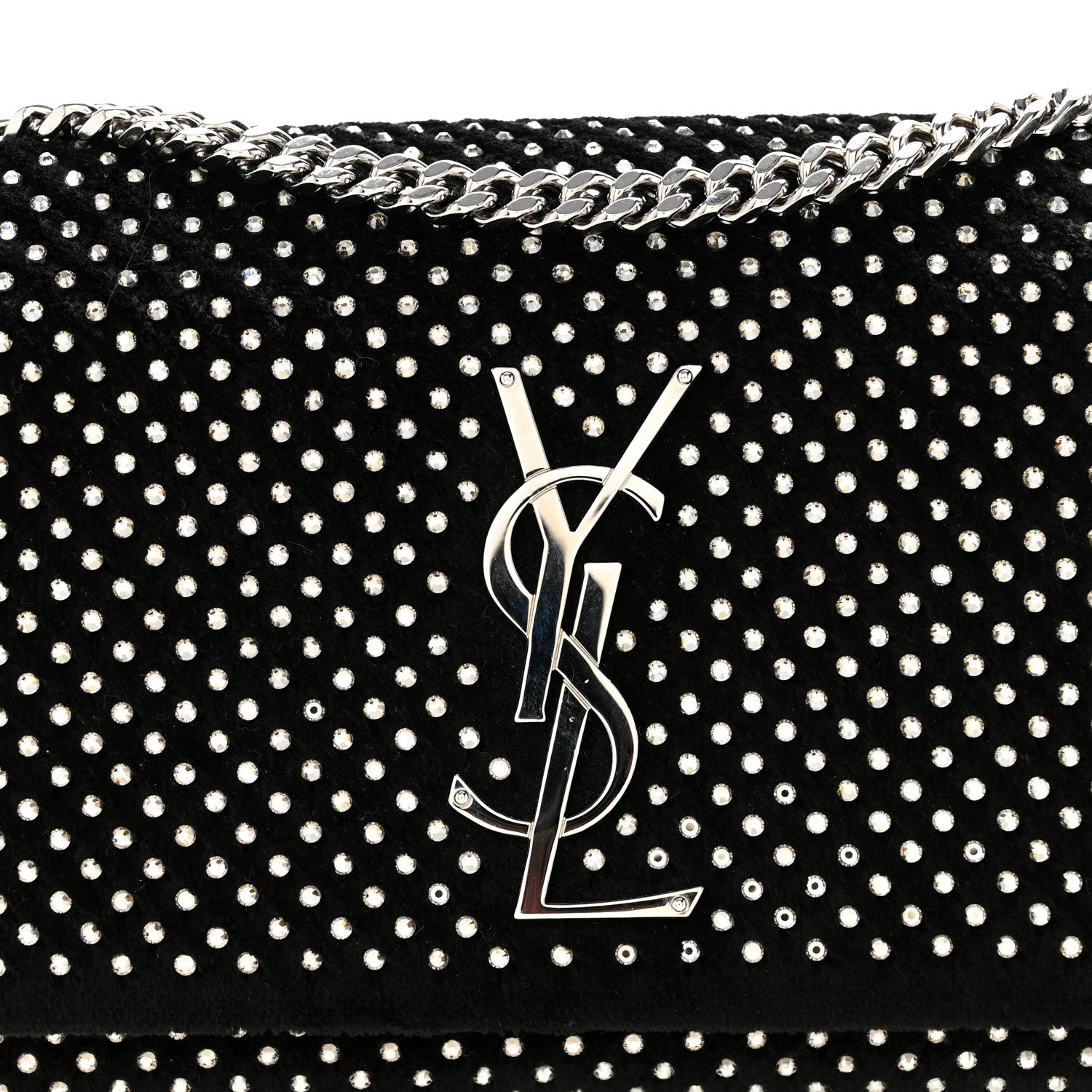 Saint Laurent Velvet Crystal Studded Monogram Small Kate Satchel Black 8 of 13