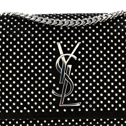 Saint Laurent Velvet Crystal Studded Monogram Small Kate Satchel Black 8 of 13