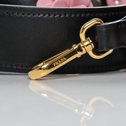 Prada Calfskin Plexiglass Flower Shoulder Strap Black Pink 3 of 5