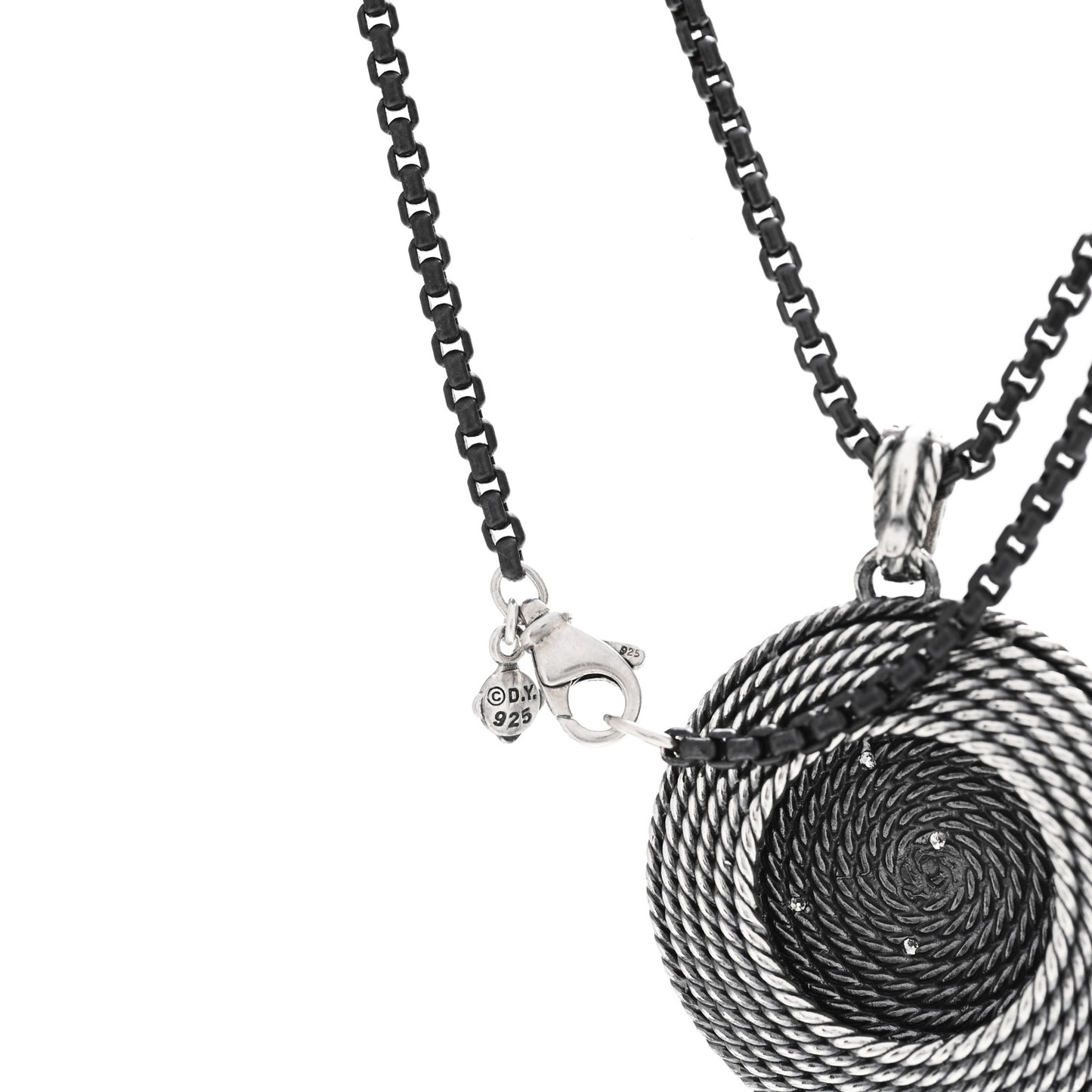 Darkened Sterling Silver Diamond Large Cable Coil Pendant Necklace