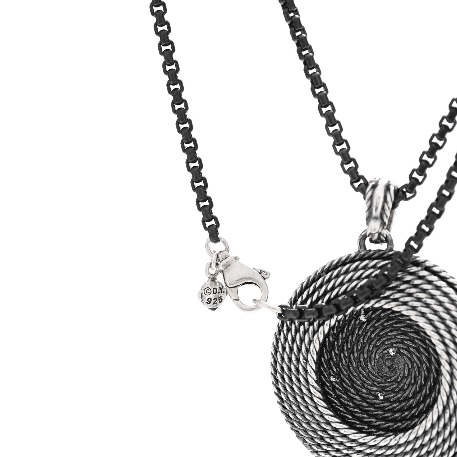 David Yurman Darkened Sterling Silver Diamond Large Cable Coil Pendant Necklace 5 of 5