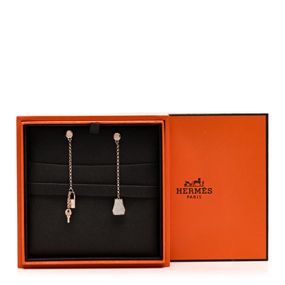 Hermes 18K Rose Gold Diamond Kelly Clochette Drop Earrings 5 of 5