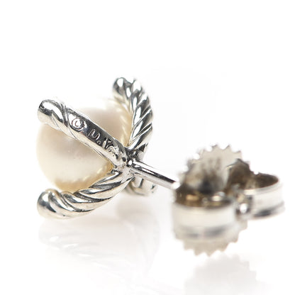 David Yurman Sterling Silver Diamond Pearl 7mm Earrings 4 of 4