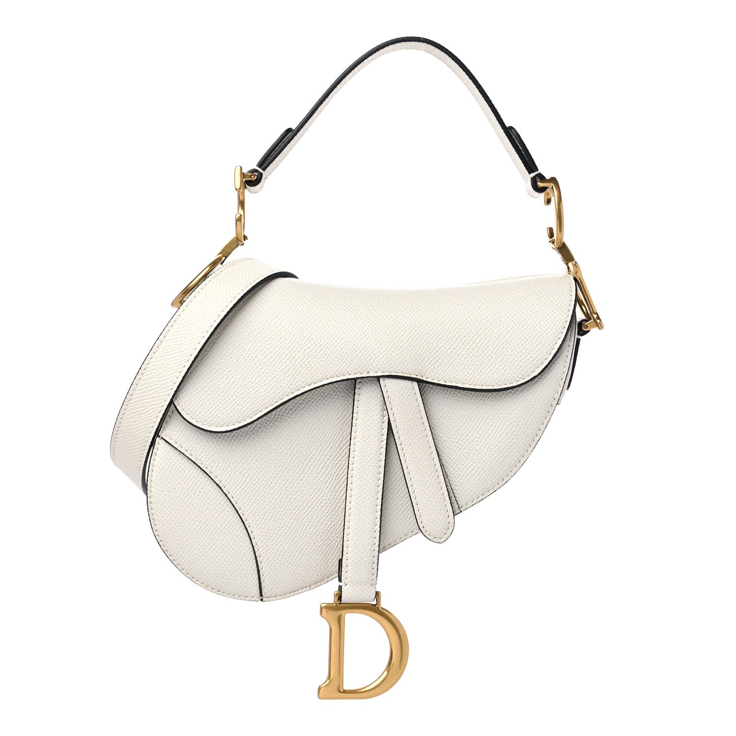Christian Dior Grained Calfskin Mini Saddle Bag With Strap White 1 of 10